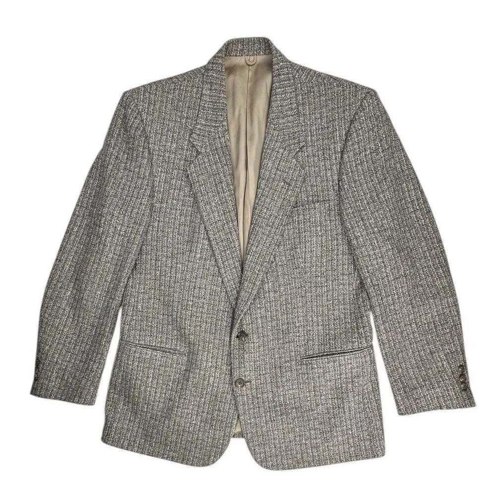 Vintage 1970’s Givenchy Tweed Wool Union Made USA Beige Blazer Sports Coat 43R